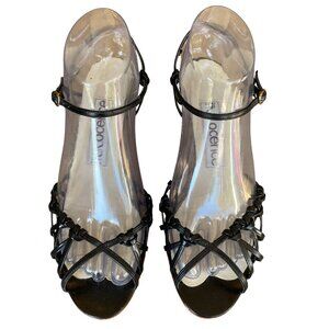 Vintage Sz 8.5 LEATHER Womens Black Strappy 3" Heel Sandals by Innocence